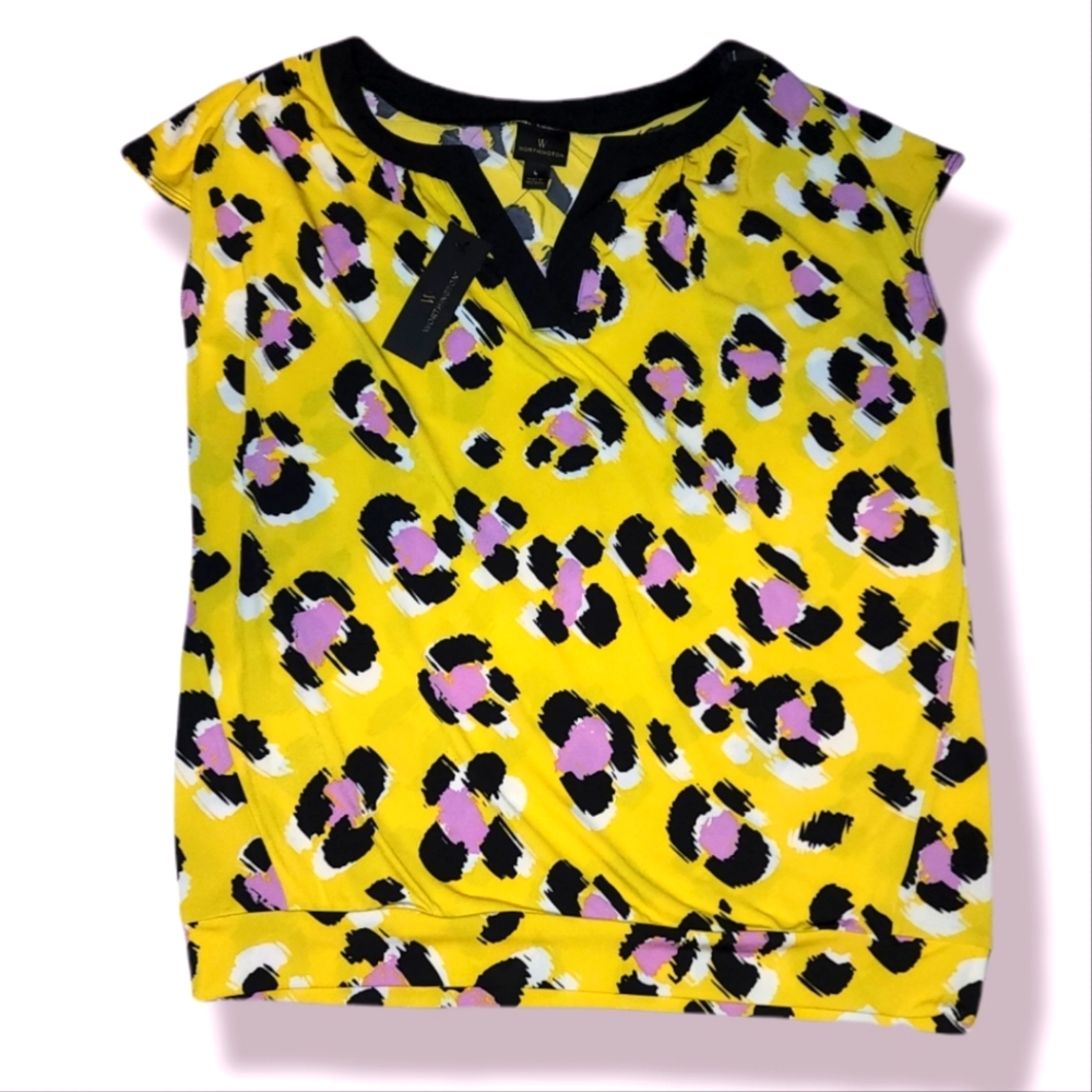 Worthington Yellow Leopard Print Shirt
